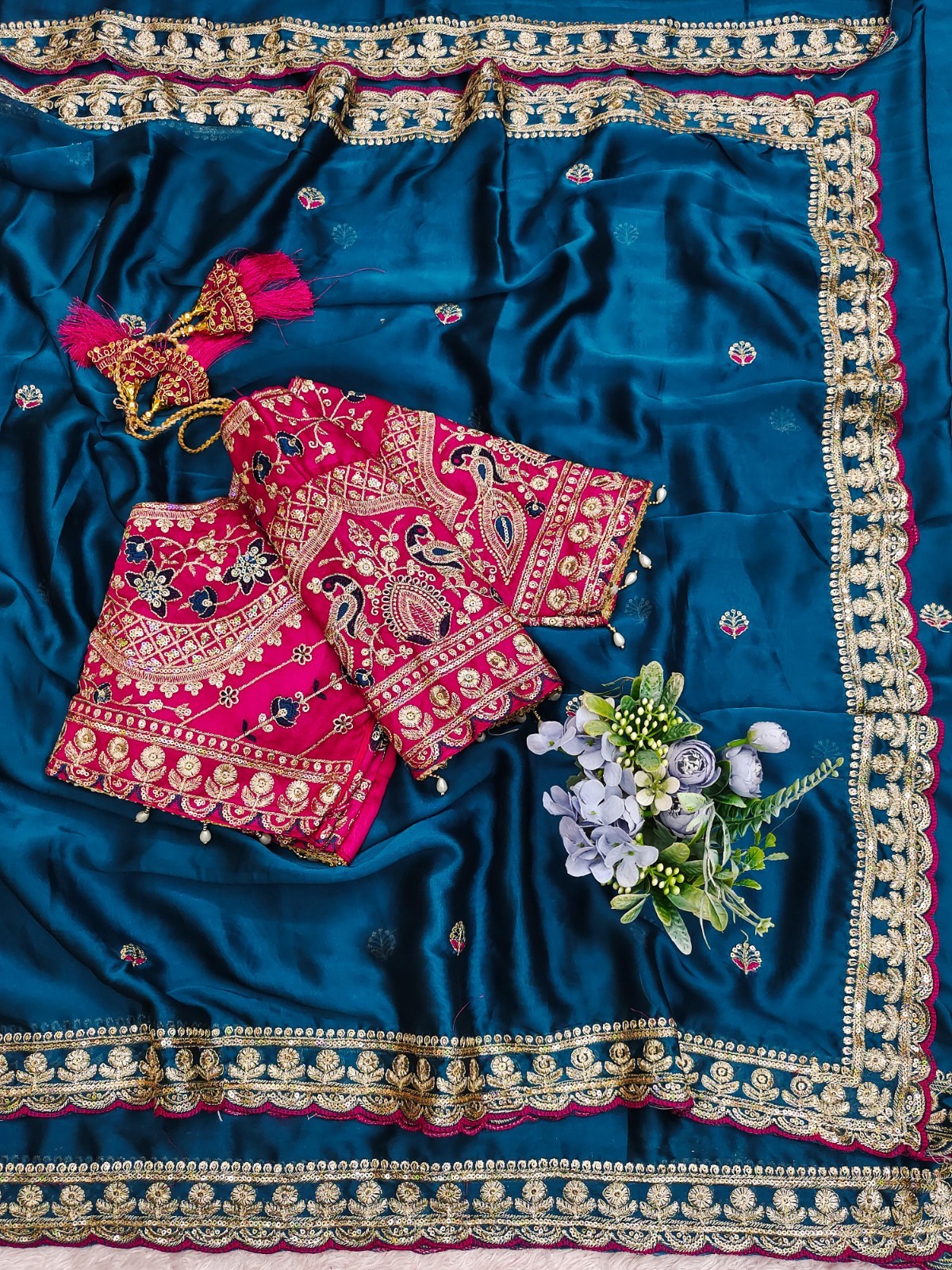 Soft Rangoli Silk Fabric With Sequance and dori Embroidery Work with Real Mirror