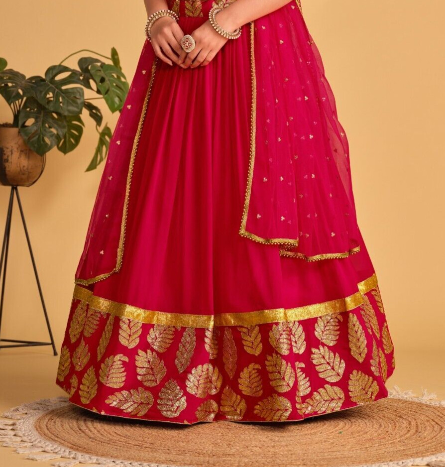 Stylish Georgette Lehenga Choli With Pink Net Dupatta For Indian Function Wear