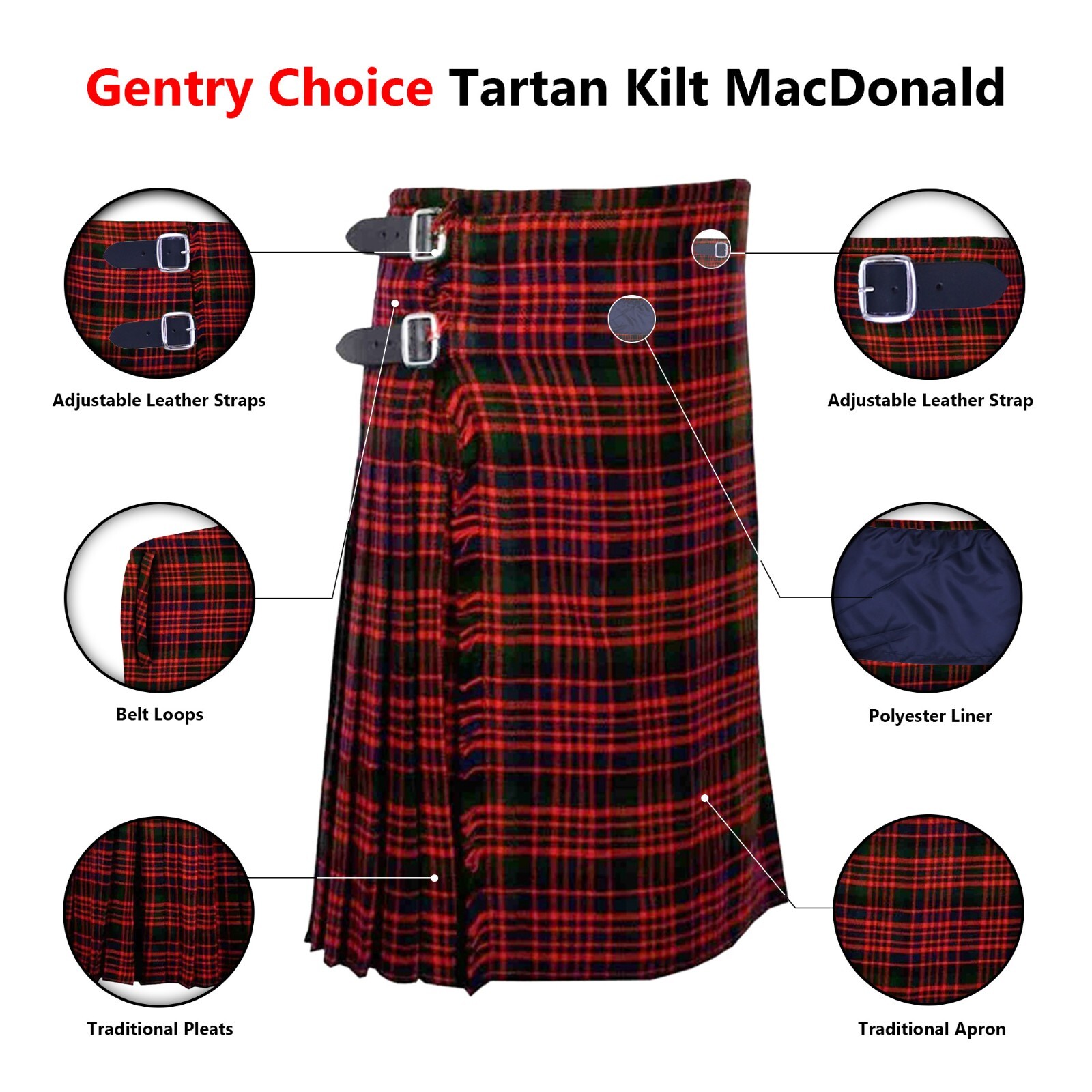 Mens Highlanders Tartan Kilt MacDonald 8 Yards Men Traditional Scottish Outfit