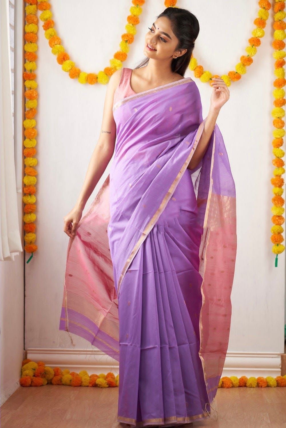 Soft Linen Cotton Saree Jacquard Wedding Party Wear Traditional Indian Sari