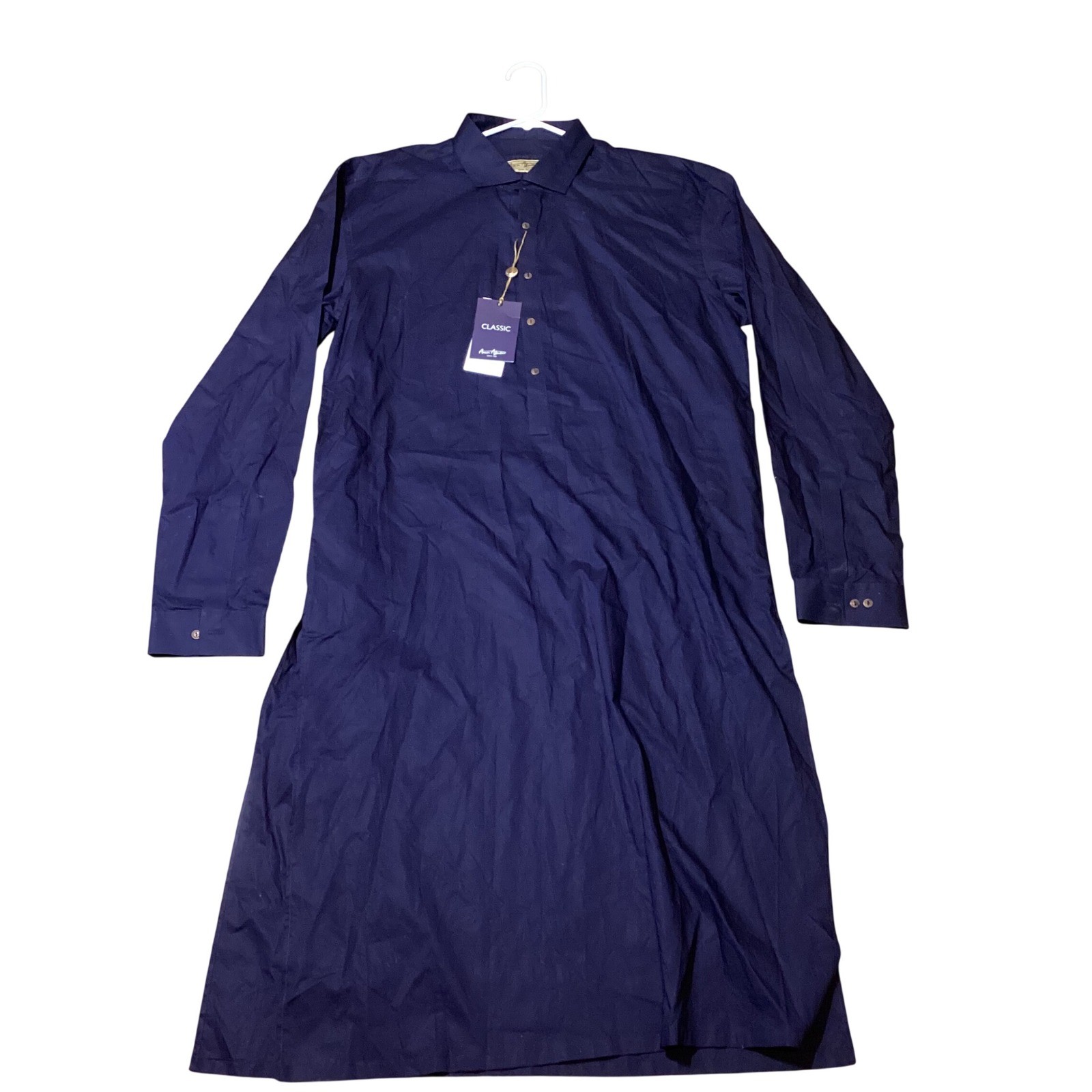 Amir Adnan Kurta Tunic Mens XL Navy New Slim Fit Cotton Long Sleeve Shirt