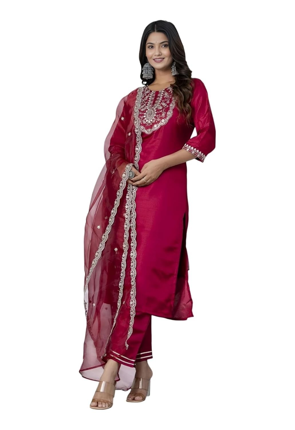 Women’s Viscose Rayon Trendy Regular Fit Embroidery Kurti with Bottom & Dupatta