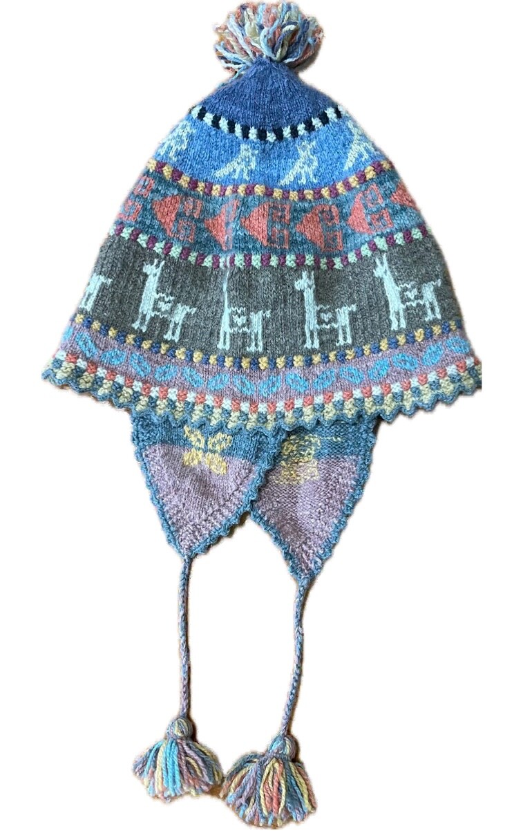 Peruvian handmade chullo – hat – rare -warm winter – natural wool knit