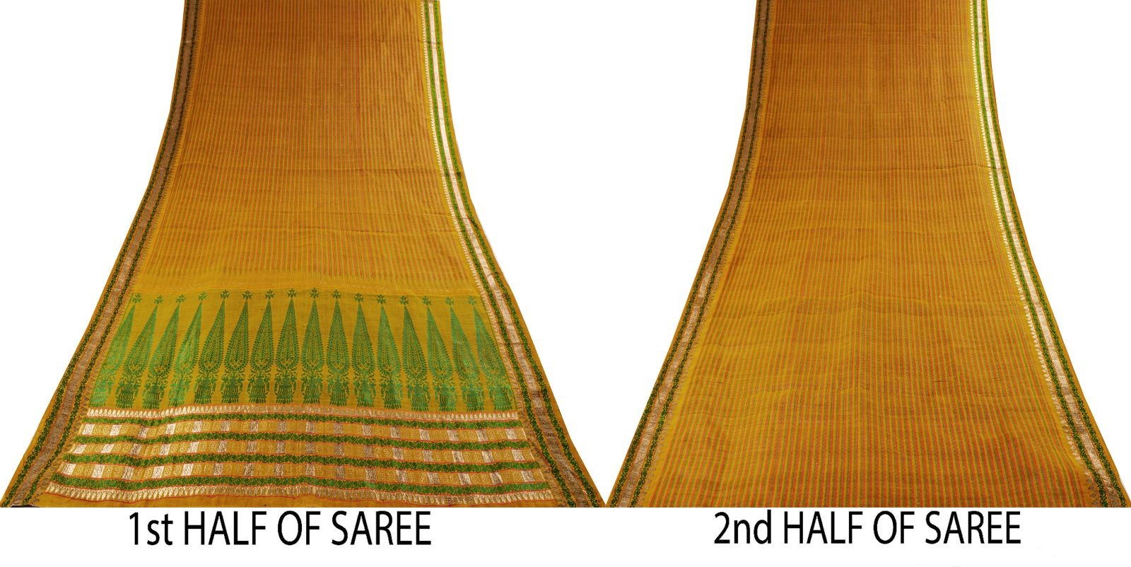 Sanskriti Vintage Saree Yellow Cotton Silk Ilkal Hand Crafted Fabric Indian Sari