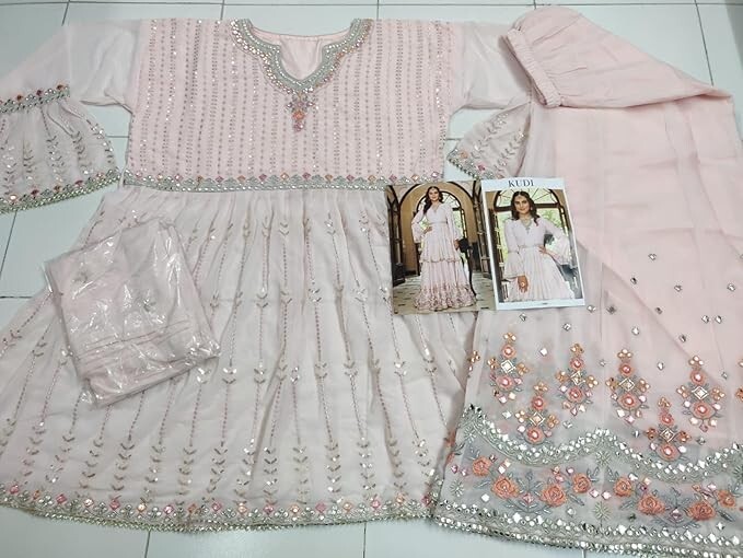Mint Green & Pink Embroidered Sharara Set – Ethnic Wear