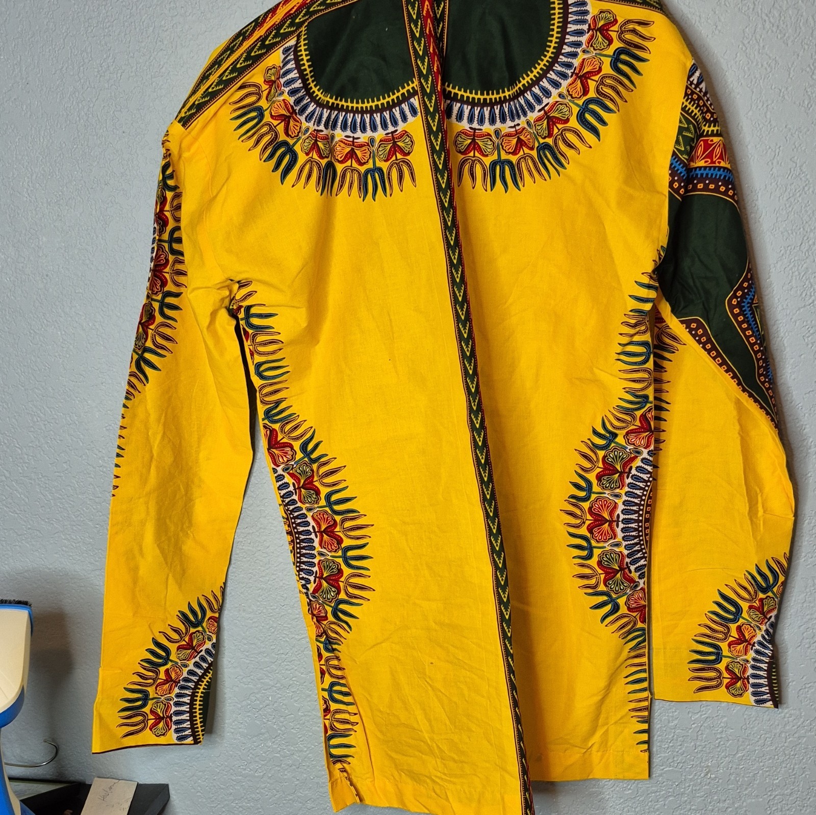 Yellow African Dashiki Print Long Sleeve Tunic Shirt, Unisex One Size Cotton