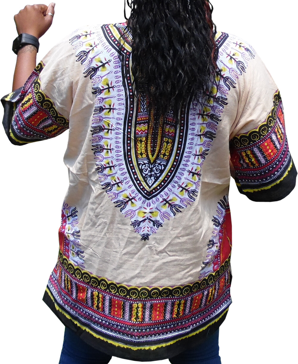 Womens BEIGE Dashiki Shirt African Blouse Top Rap Rapper ~ FAST SHIPPING