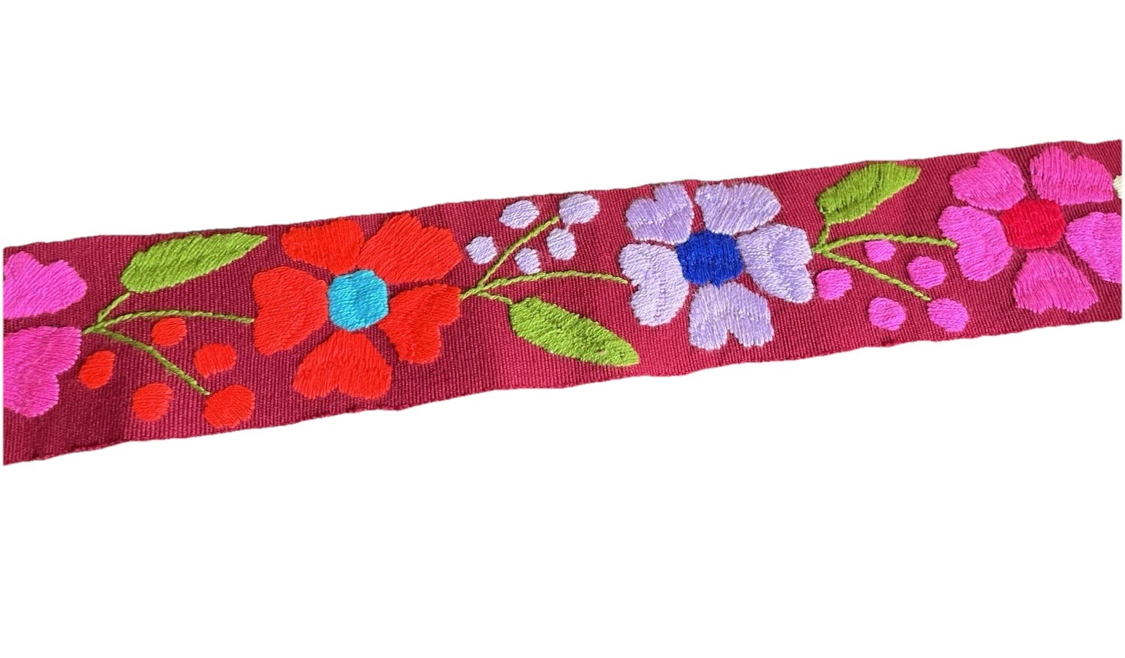 Tie Belt Embroidered Burgundy With Multicolor Flowers 35” Long 4” Wide 22” Ties
