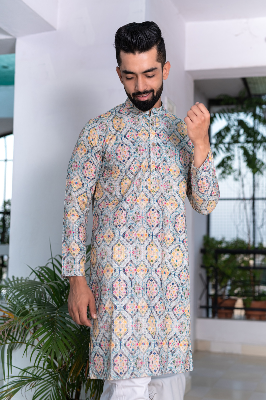 Men’s Ethical Printed Mulberry Kurta – Perfect for Casual Wear