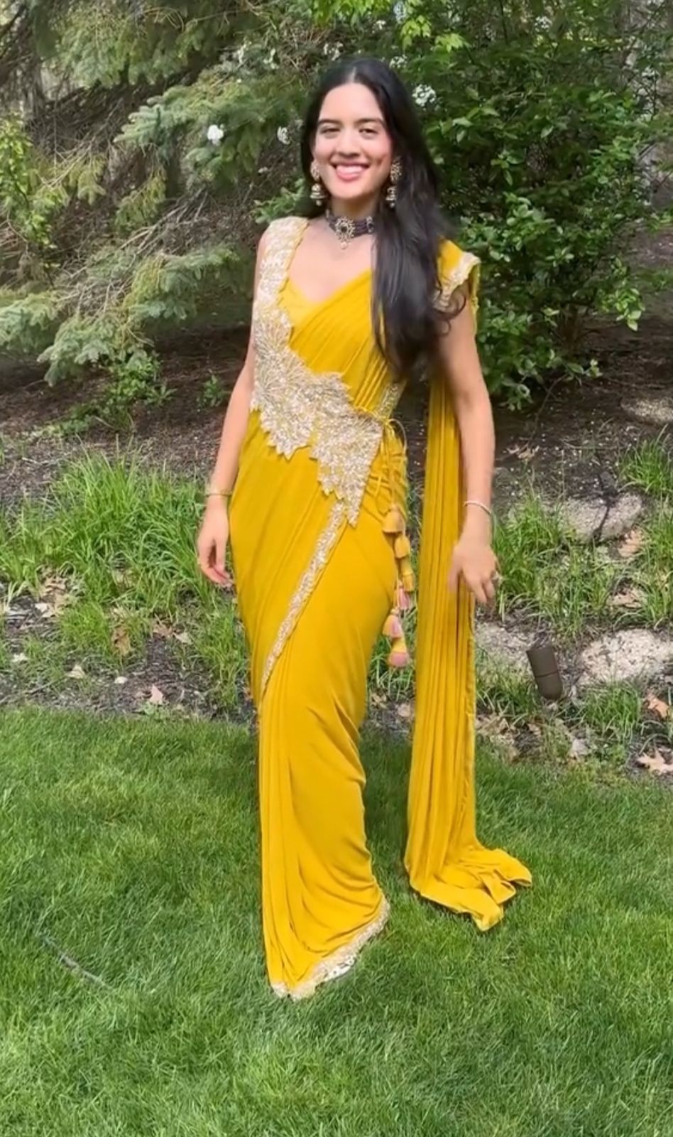 Yellow Color Full Stitched Women’s Designer Pre-Draped Ready To Wear Saree Choli