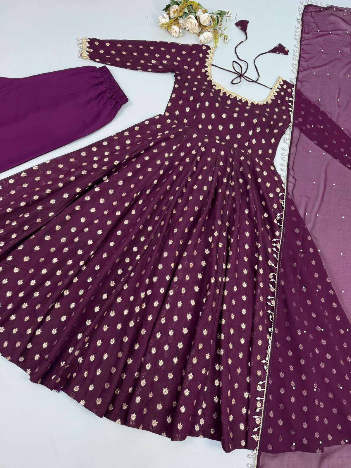 New Presenting Chanderi Jacquard Purple Gown Bottom With Dupatta For Function