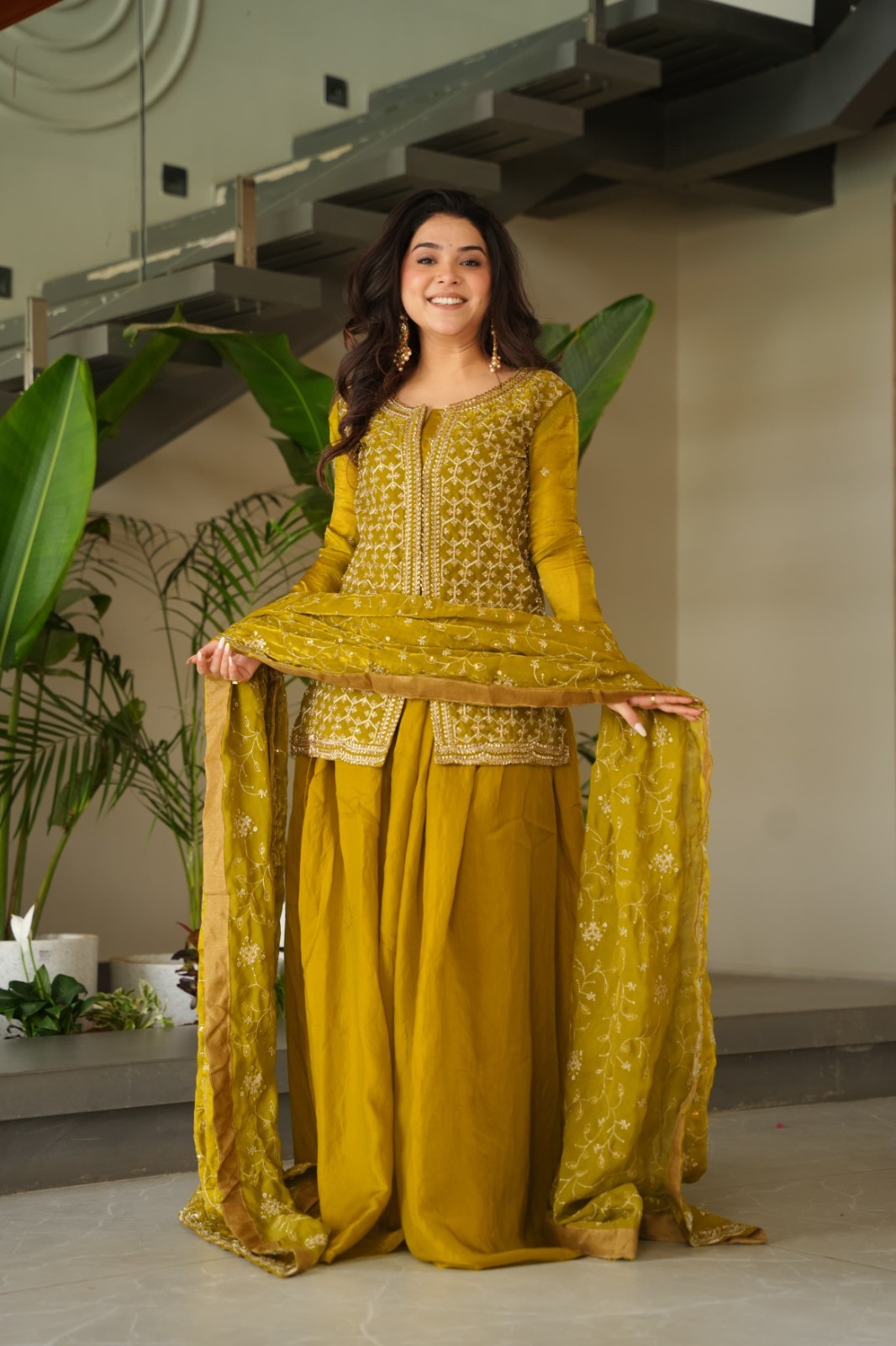 Yellow Viscose JEQUARD CHOLI with Jacquard Work