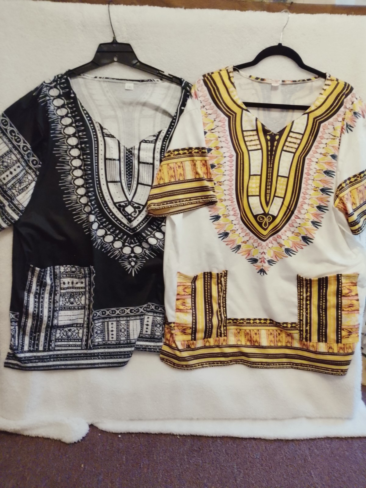 Men’s NWOT lot of 2 African Dashiki tribal swim cover pkts 5XL S/S tunic tops