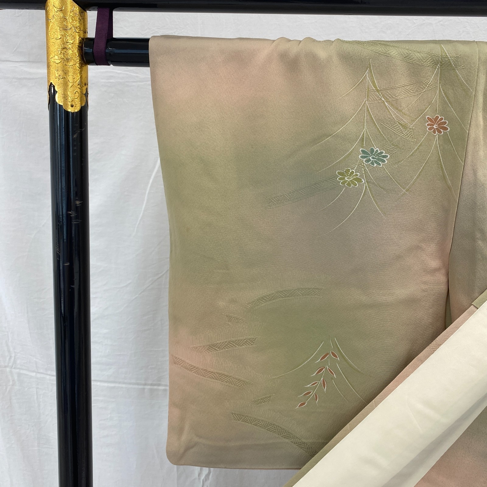 Japanese Vintage Kimono Polyester Brown No Lining Traditional Length 61 in