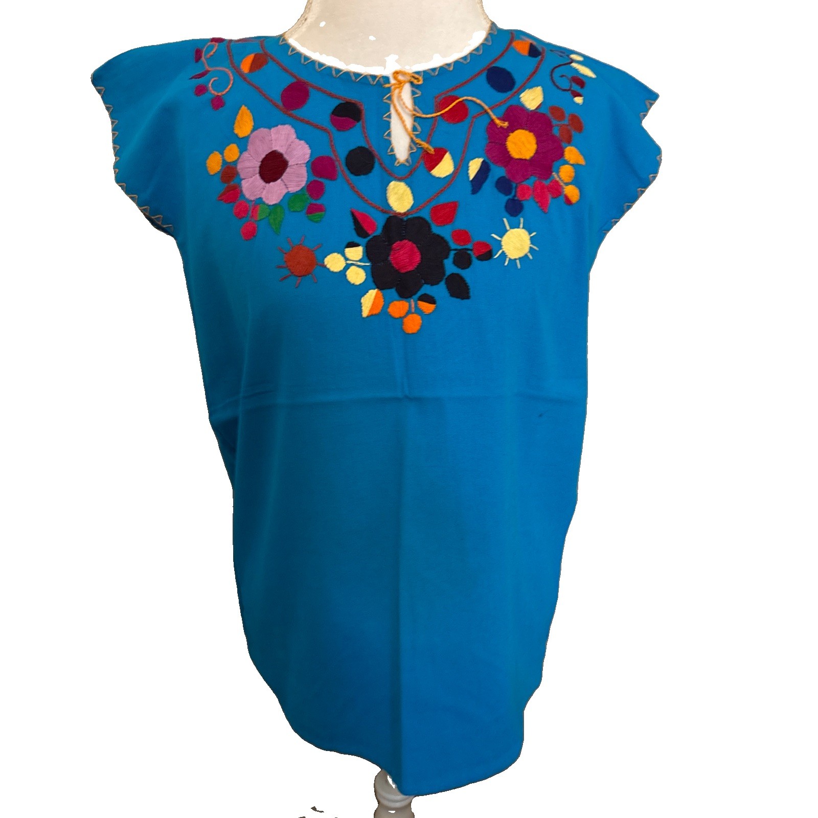 Embroidered Mexican Blouse Handmade Size M