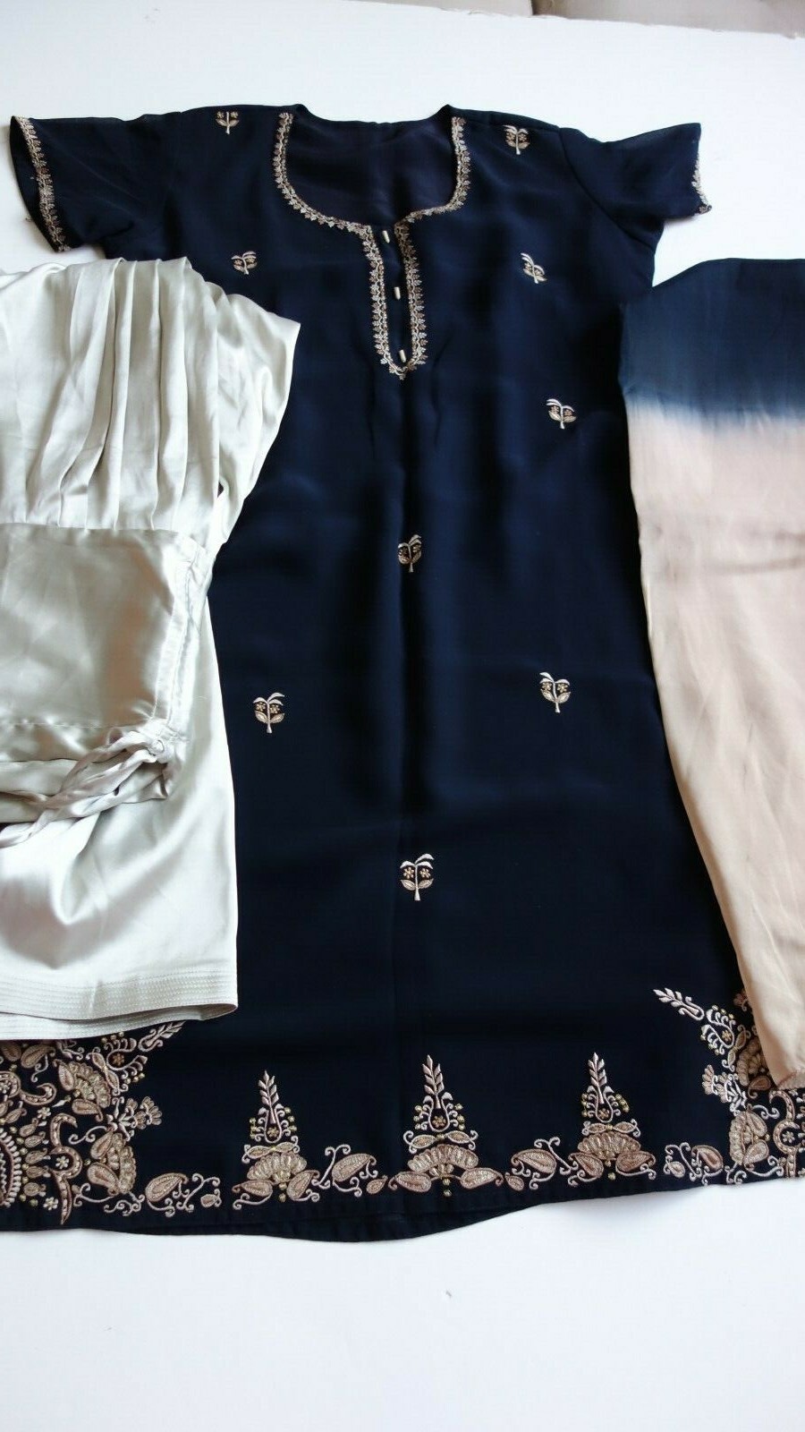 3 PC Black/Beige/Brown Tailored Stitched Kurta, Chuni, & Salwar Set New