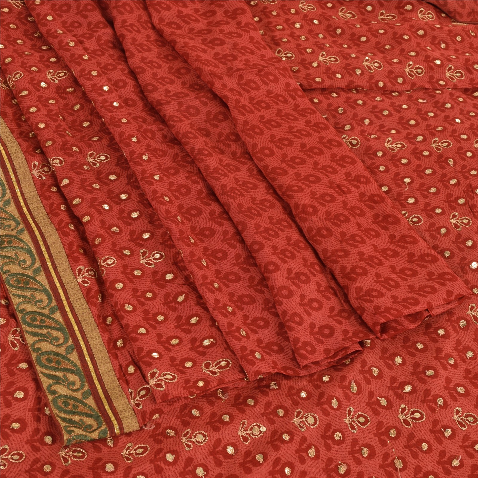 Sanskriti Vintage Bollywood Sarees Pure Georgette Red Hand Beaded Sari Fabric