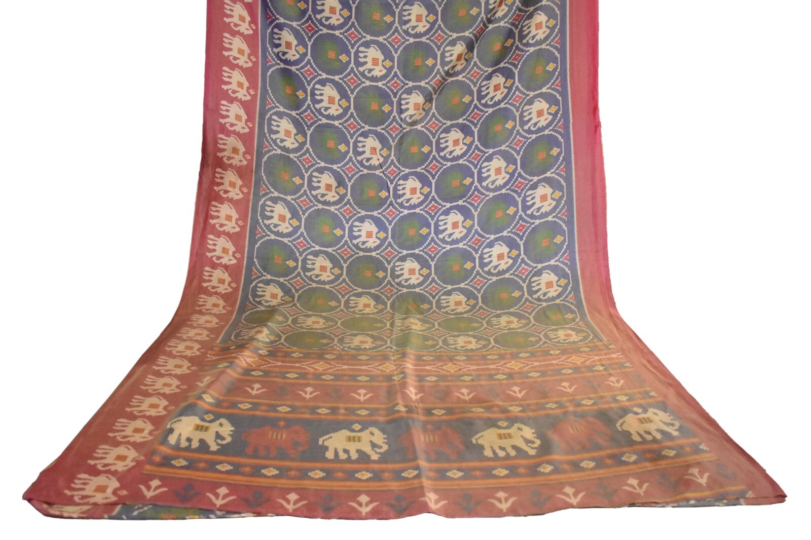FNC Vintage Blue Sambalpuri Ikat Sarees Handwoven Art Silk Sari Fabric Antique