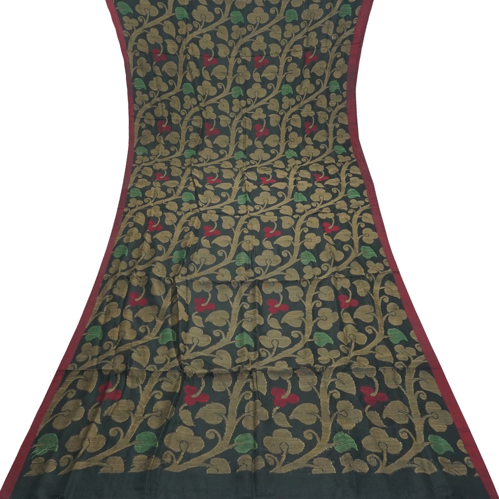 Vintage Black Sarees 100% Pure Silk Handwoven Floral Sari 5YD Decor Craft Fabric