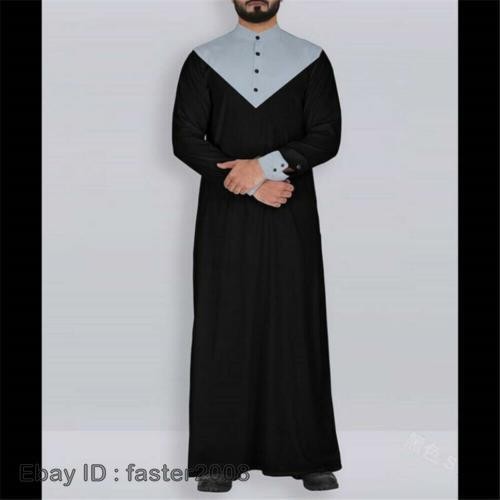 Men’s National Costume Long Sleeve Muslim Clothing Arab Kaftan Long Dress Robe