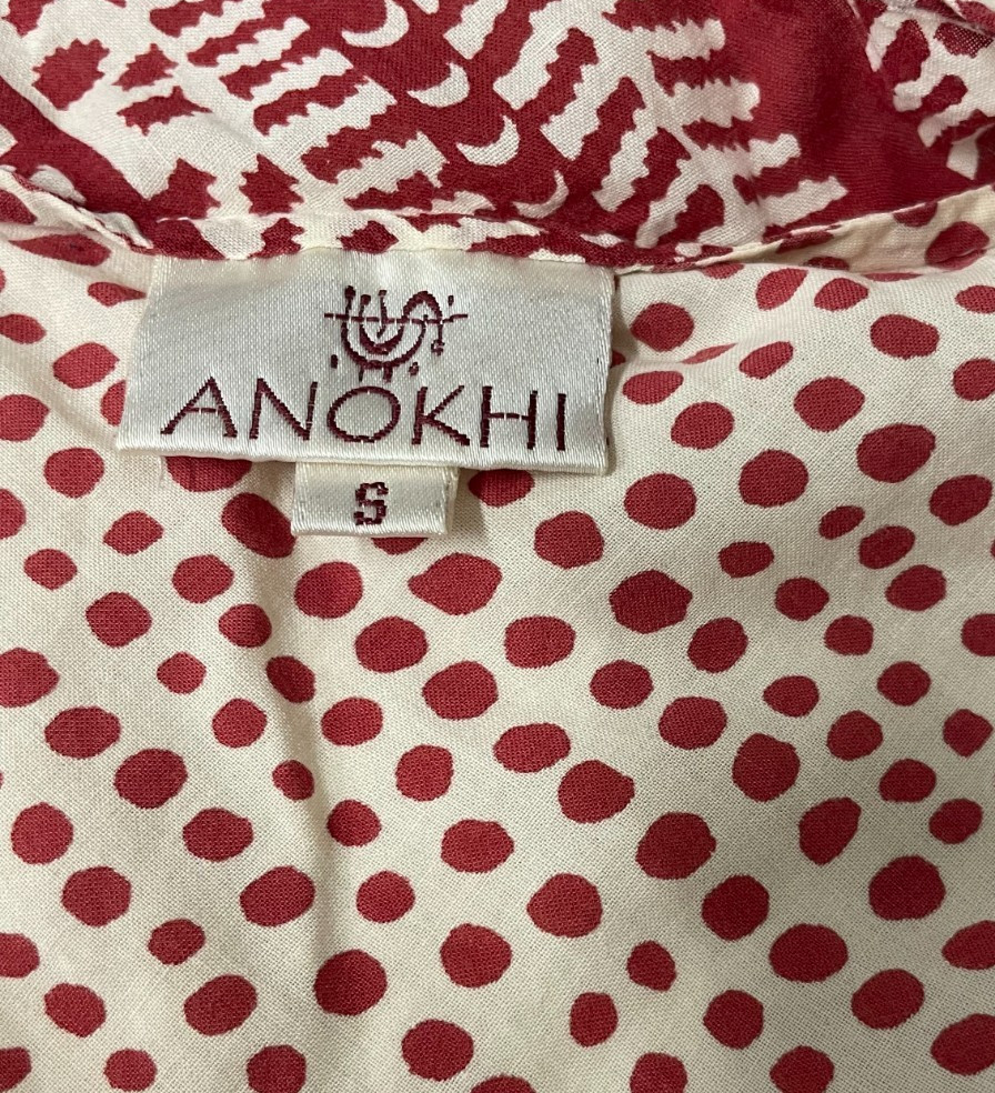 Anokhi Block Print Kurta Blouse Small Dots Top Shirt Cotton READ Scoop Red White