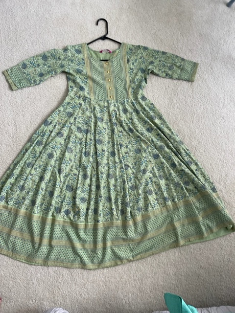 Women Bollywood Stitched Cotton Kurti dress Sz M Sage green