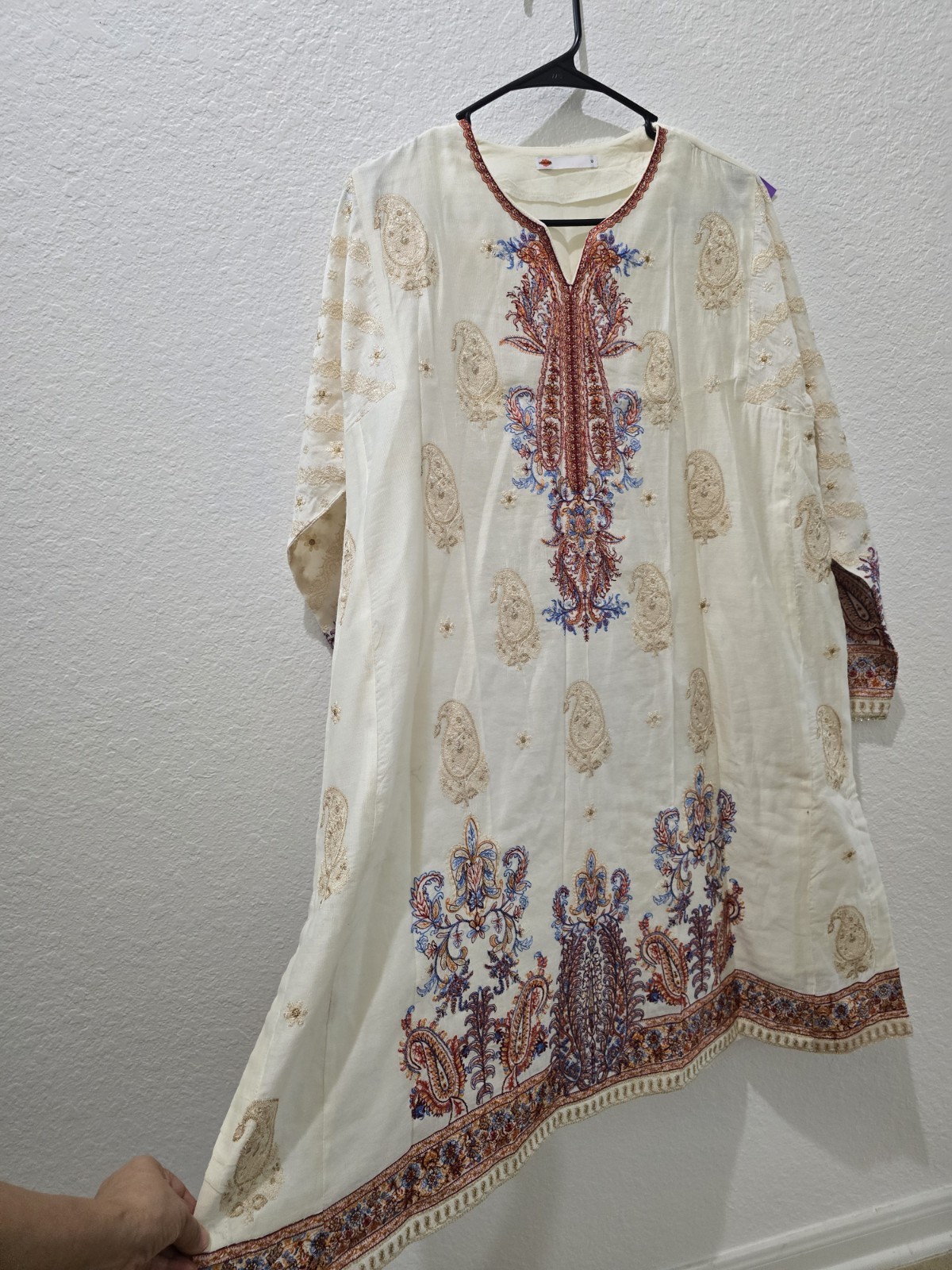 Khaadi Women’s White Embroidered Kurta/Kurti Woven Cotton Size 10