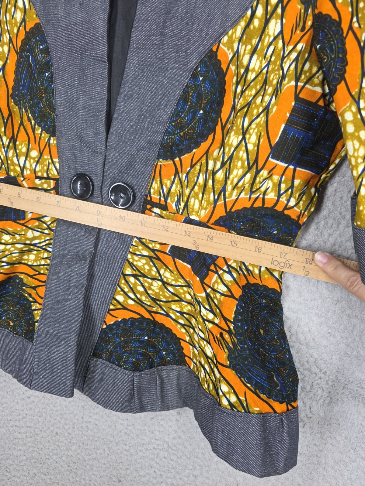 Ankara Fabric Jacket L Large Womens African Blazer Orange Yellow Blue Print