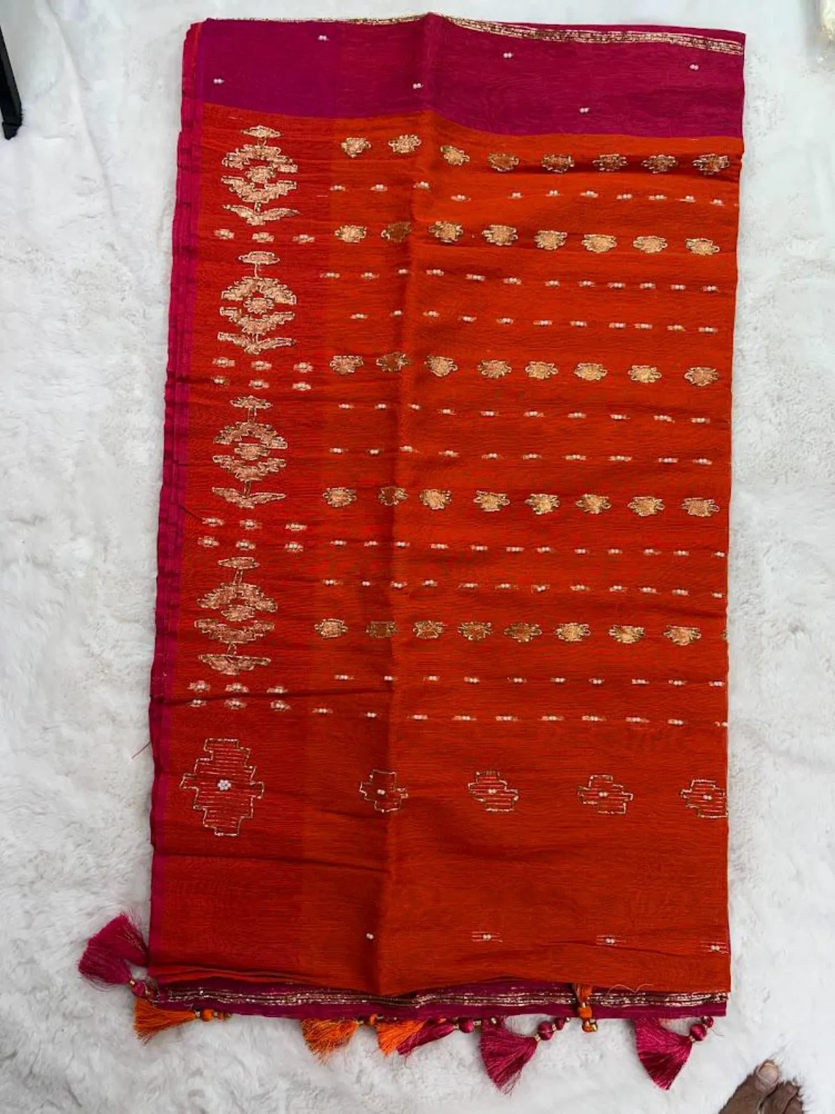 Dhakai Jamdani Karcupi Karada & Sequin Embroidery Saree with Ready Blouse 36 siz