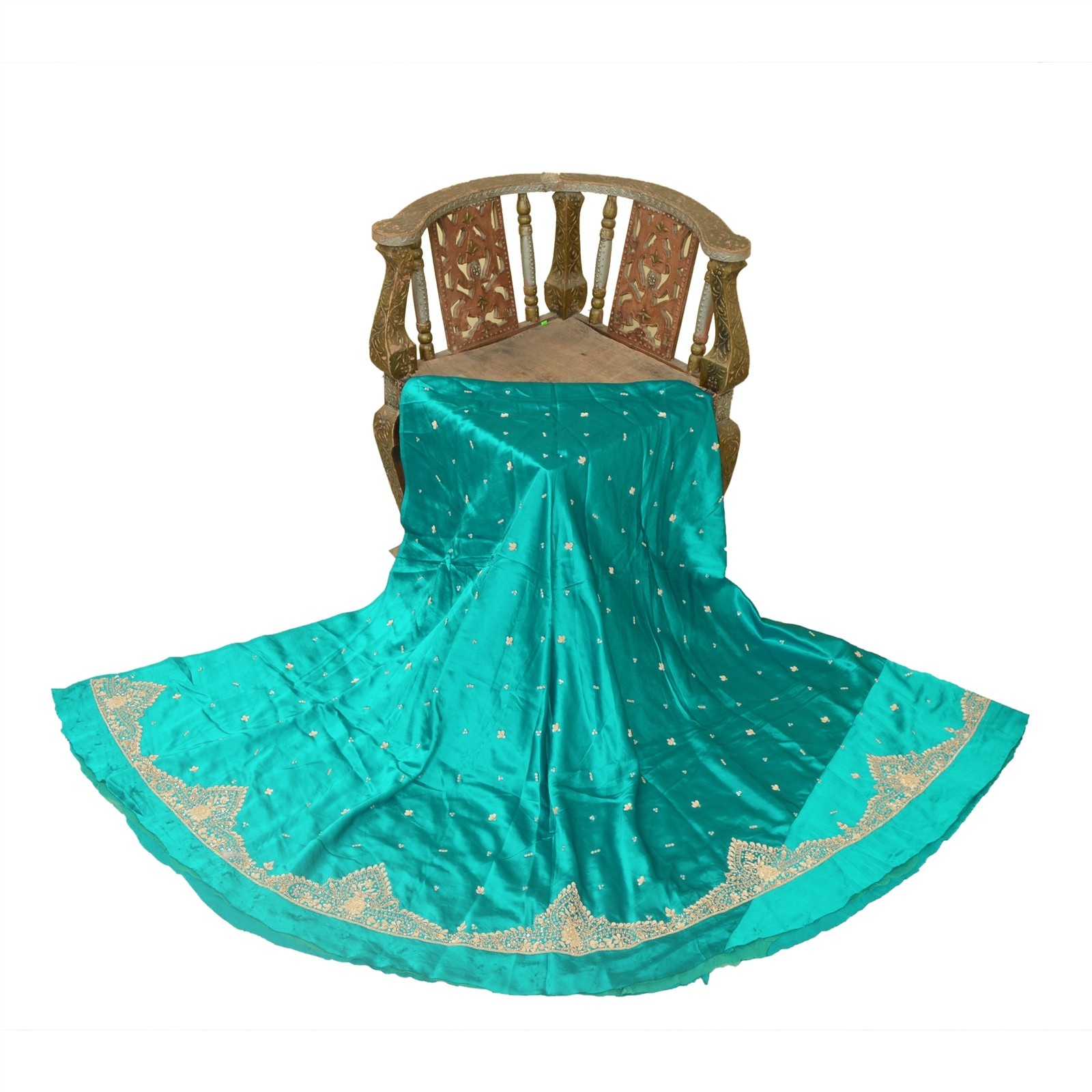 Sanskriti Vintage Blue Long Lehenga Satin Silk Hand Embroidered Zardozi Unstitch