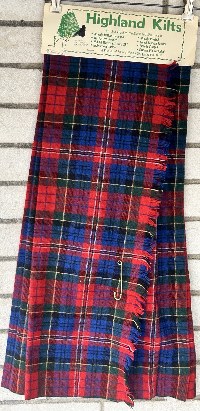 vintage highland kilt shulins woolen co plaid Fringed pleated pin womens New NOS