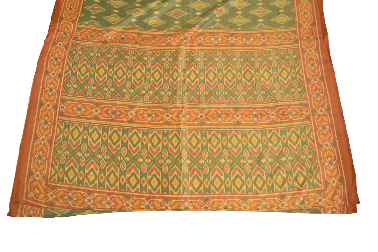 FNC Vintage Green Sambalpuri Ikat Sarees Handwoven Art Silk Sari Fabric Antique