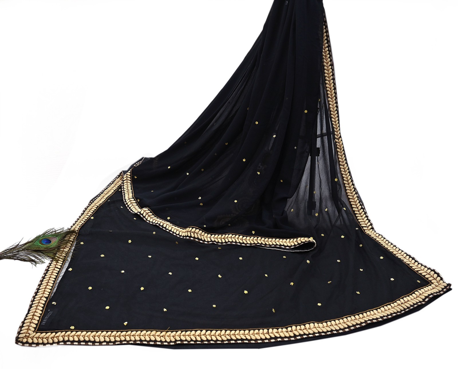 Pre-owned Saree Black Pure Georgette Silk & Net Hand Embroidered Sabyasachi Sari