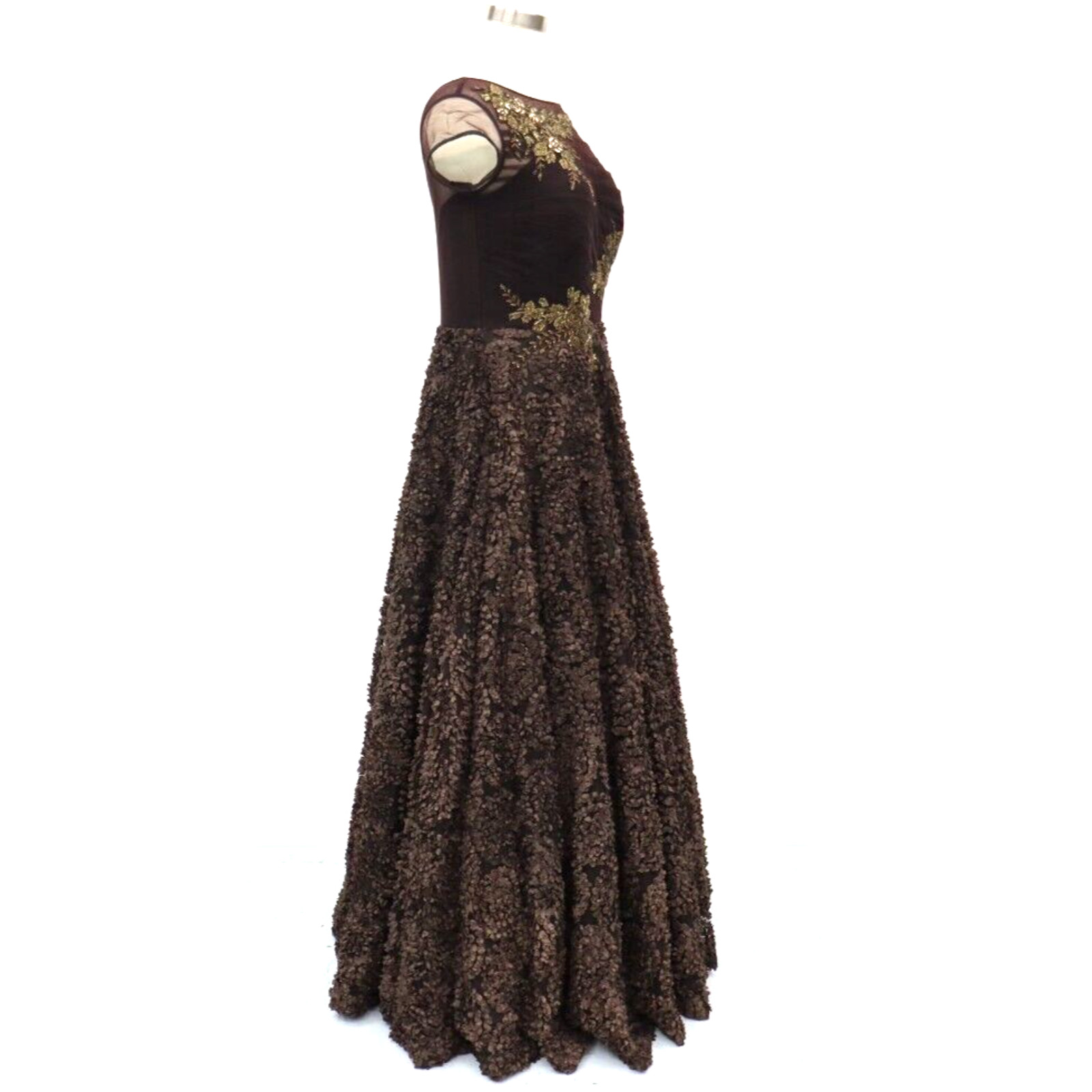 Karishma Indian Gown Size Medium Brown with Gold Floral Beading