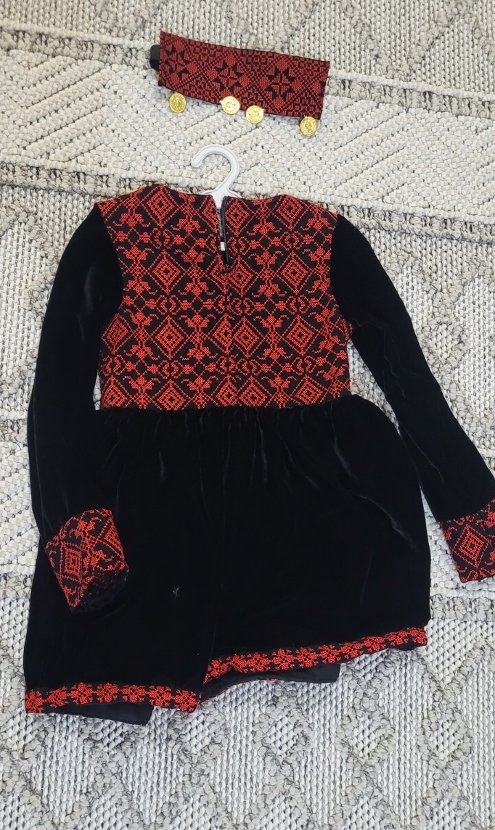 Palestinian- embroidery size2 A little girl’s Velvet dress with a headband