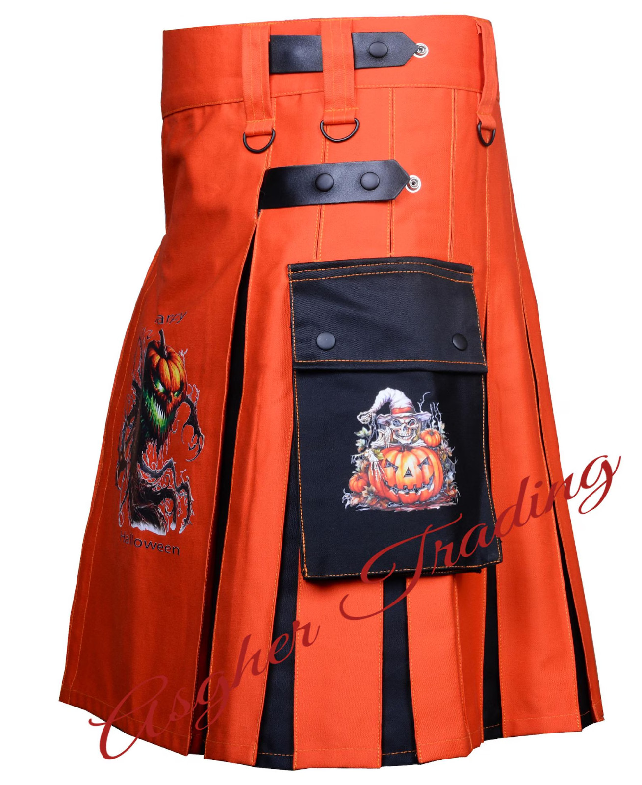 Handmade Halloween Theme Hybrid Utility Kilt Leather Straps & Custom Size Kilts