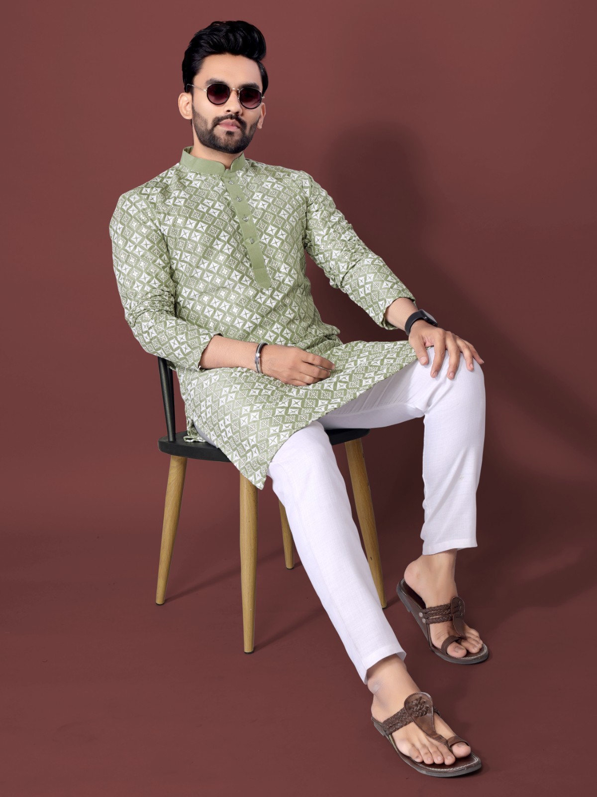 Wedding Party Wear Cotton With Embroidery work Kurta Pajama Set For Men’s BF-P