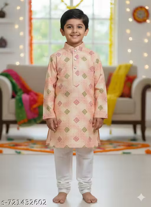 Ethnic Wear Rayon Slub Kurta set For Boy ,Boys Traditional Printed kurta set
