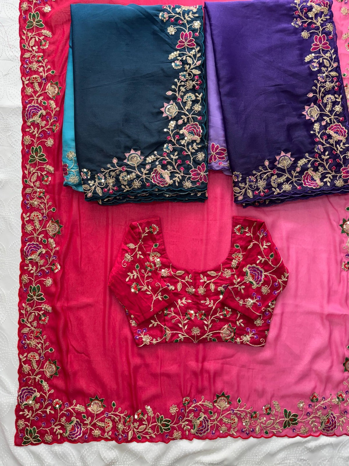 Indian Ethnic Georgette Saree Embroidered Cutwork Border Party Wear Indian Sari