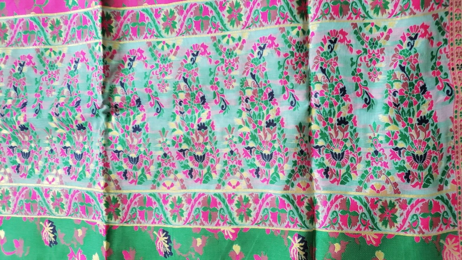 Pashmina Silk Kani Weaving Handloom Saree Blue with Unstitched Blouse