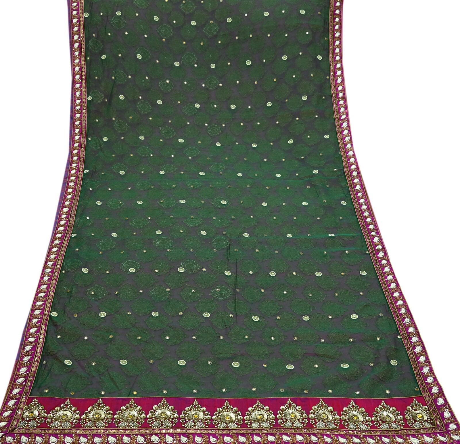 Indian Sari Green & Purple Net Hand Embroidered Designer Sabyasachi Sarees 6yard