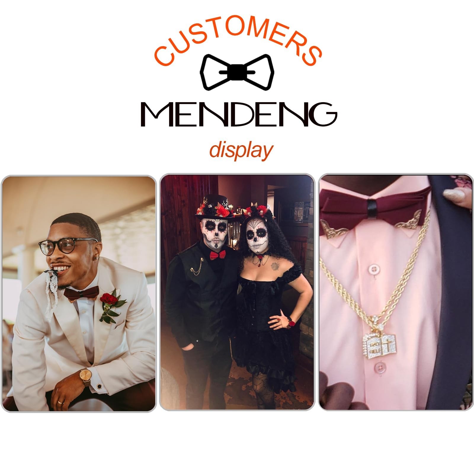 MENDENG Men’s Metal Gold Bow Ties for Men Women PU Leather Satin Formal Bowtie