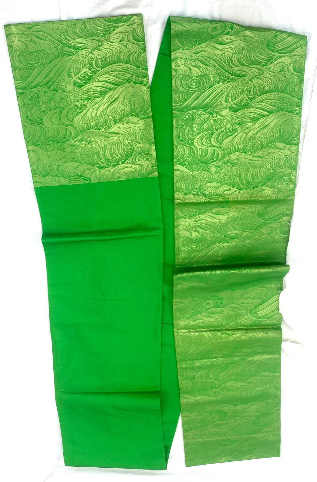 Japanese Vintage Kimono Fukuro Obi Silk Green Traditional Authentic 163 x 12 in