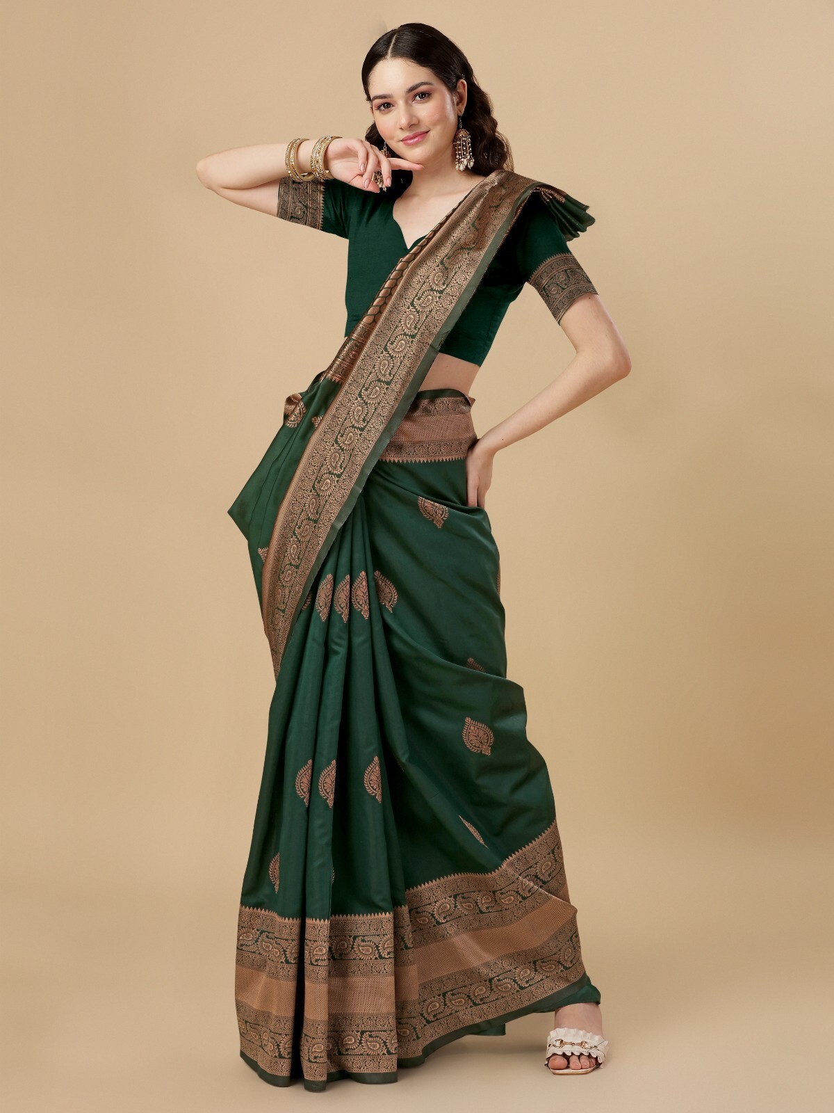 Areca Designer Copper Flower Pan Silk saree blouses women Saree Cut – 5.5 Meter