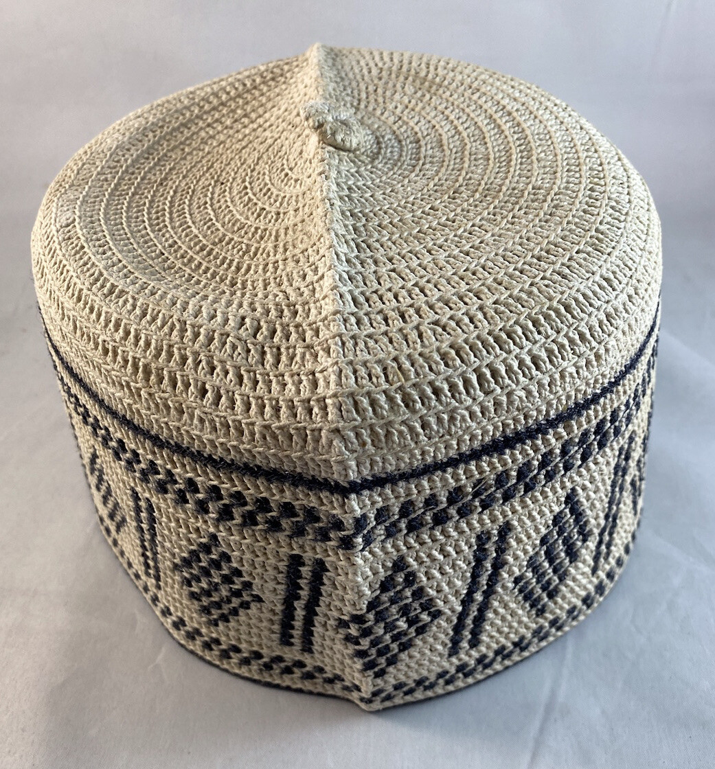 Authentic African Native Made Woven Hausa/Fulani Fila/ Kufi Hat ~ 23-1/2”