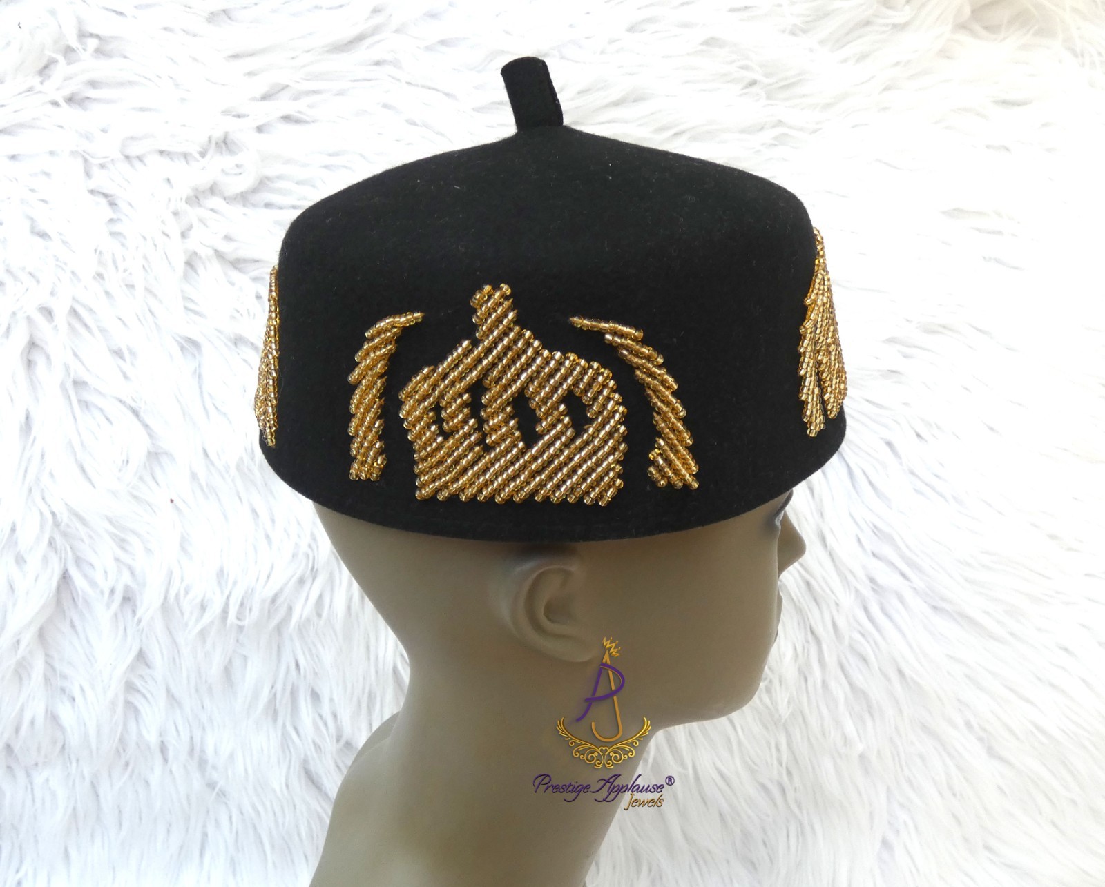 Igbo Edo Chieftaincy Ozo Black Red Hat | Nigerian Men’s Cap with Gold Embroidery