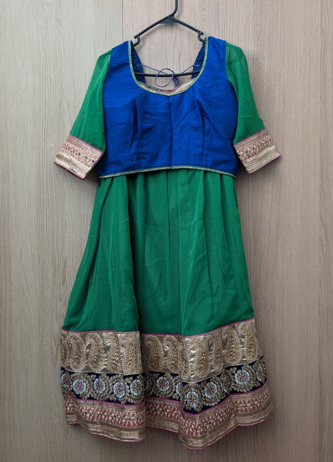 NEW Garba Lehenga Choli XL Sz 40 Parrot Green Blue Gold Wedding Indian Party