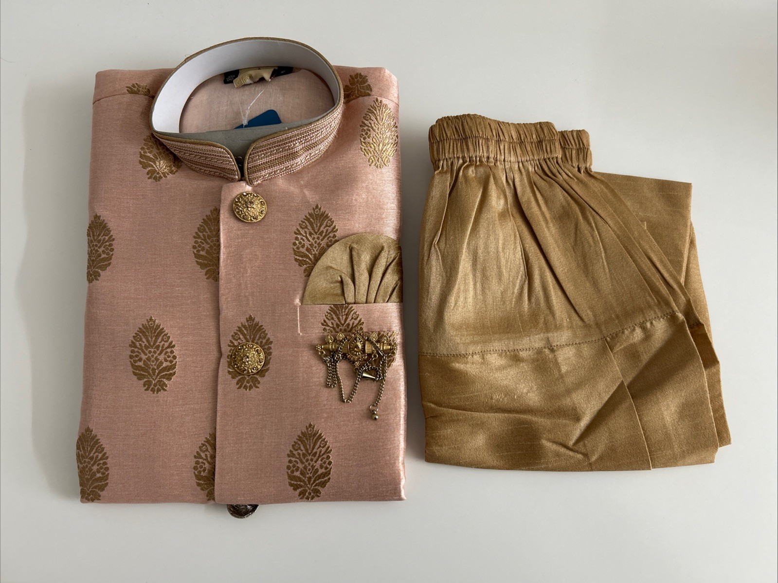 Indian Ethnic kurta pajama set for Boys Size-8 Color-Gold/peach