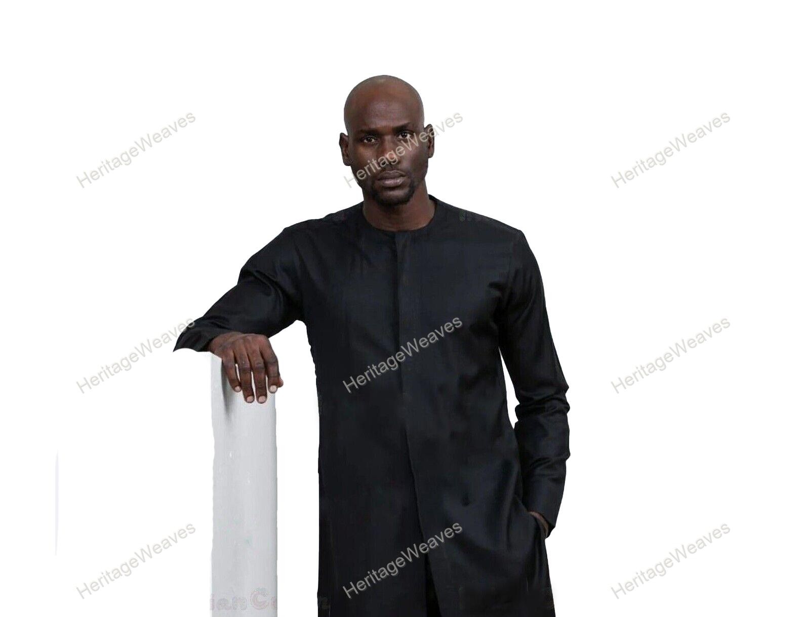 Black Mens Art Cotton Wedding Kurta Fancy Dress Traditional Kurta