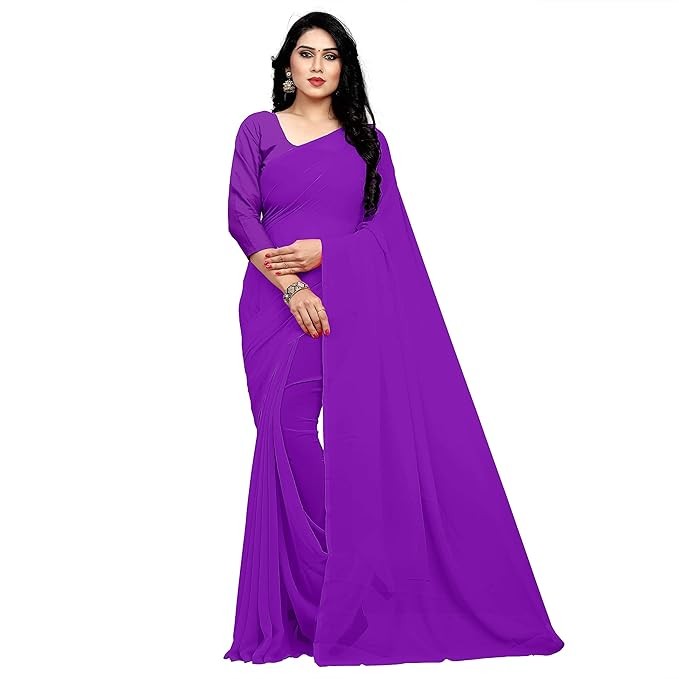 Sidhidata Women’s Georgette Saree With Unstitched Blouse Piece purple Pack Of 1